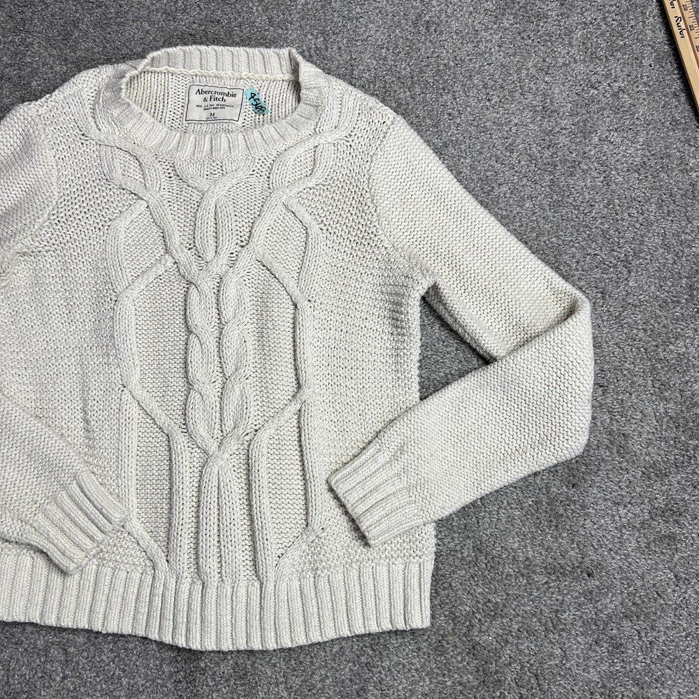 Abercrombie‎ & Fitch Sweater Womens Medium Cream Cable Knit Crewneck Pullover